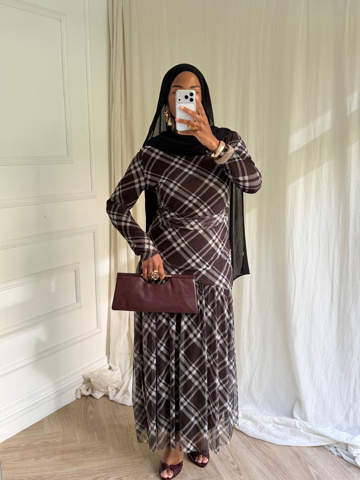 ROBE IMPRIMÉ CARREAUX MARRON