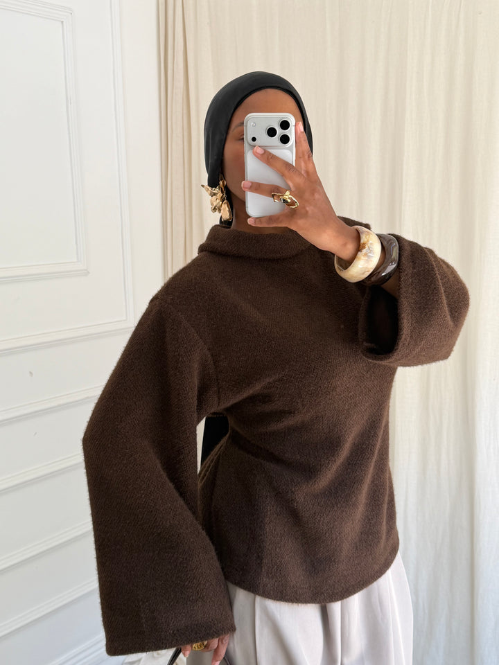 PULL COL MONTANT MARRON