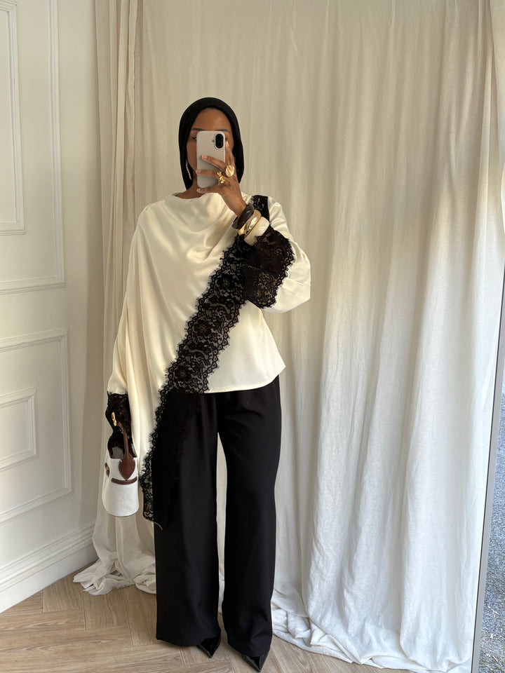 BLOUSE DENTELLE CAPE BICOLORE CRÈME