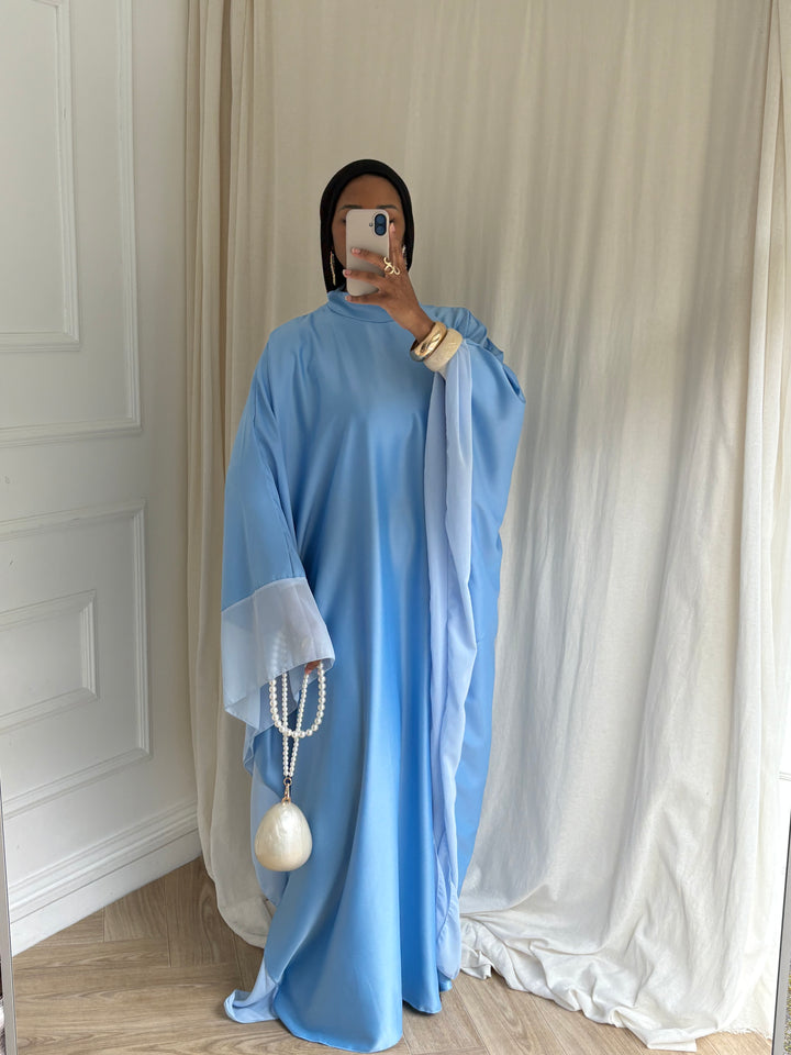 ABAYA SATIN BLEU BABY