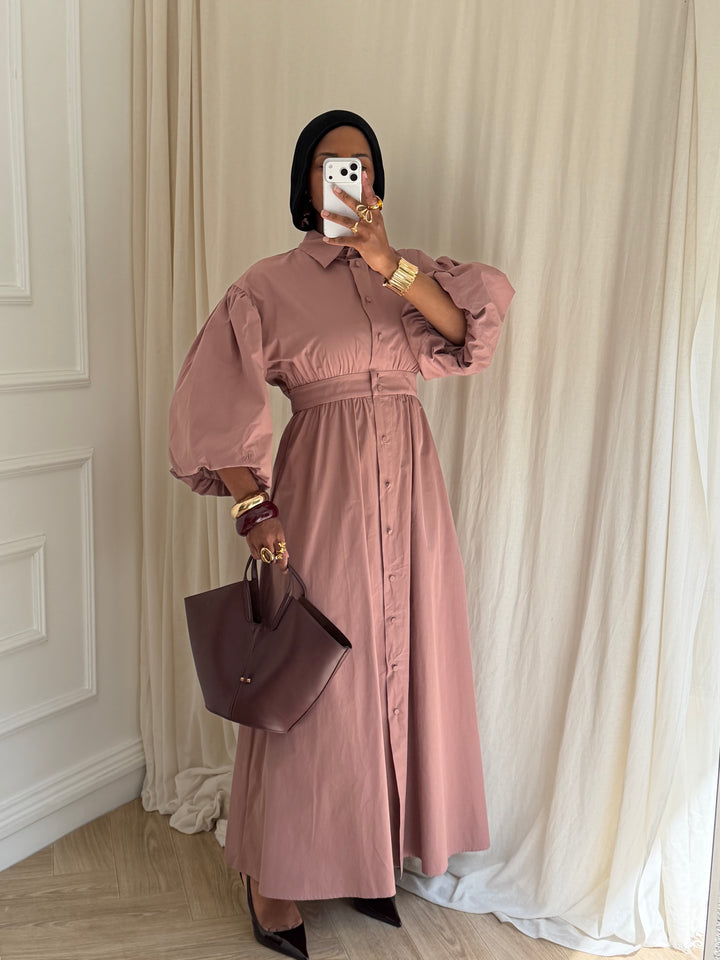 ROBE MANCHE BALLON CORAIL