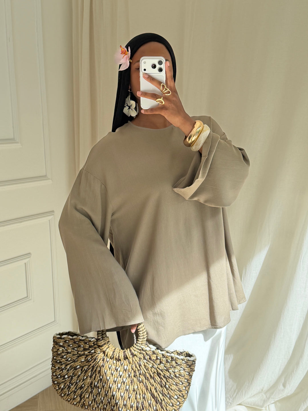 TOP LONG BASIC LIN TAUPE