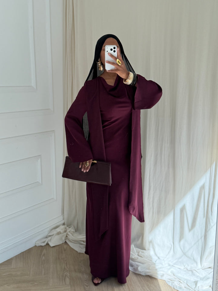 ROBE LONGUE CAPE PRUNE