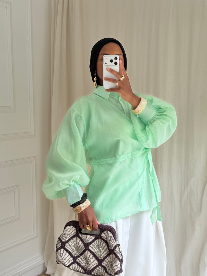 BLOUSE À NOUER VERT