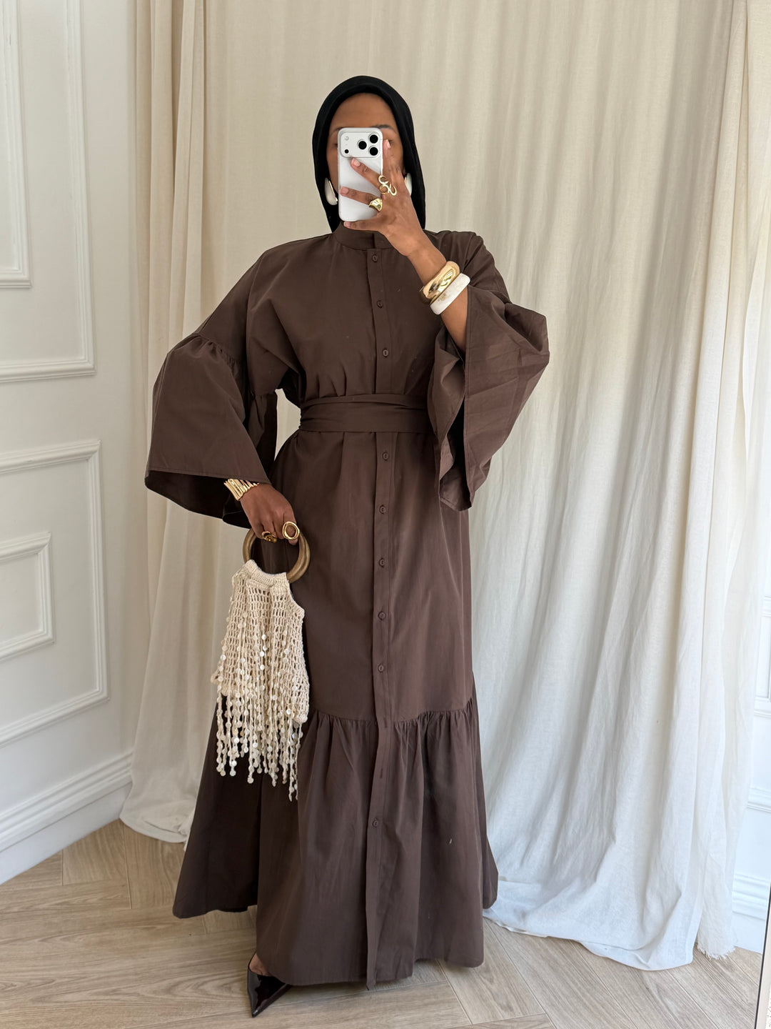 ROBE COTON À CEINTURE CHOCOLAT