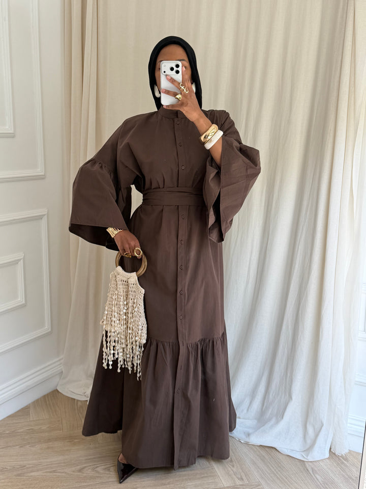 ROBE COTON À CEINTURE CHOCOLAT