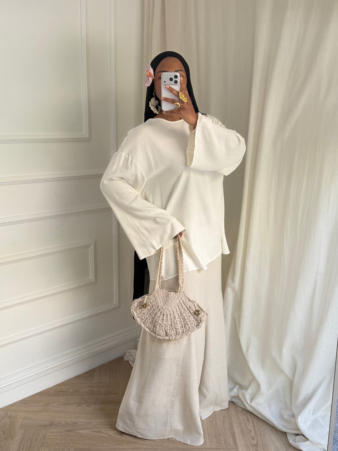TOP LONG BASIC LIN BLANC
