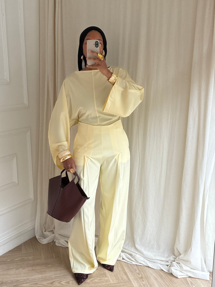 PANTALON LARGE TAILLE HAUTE JAUNE