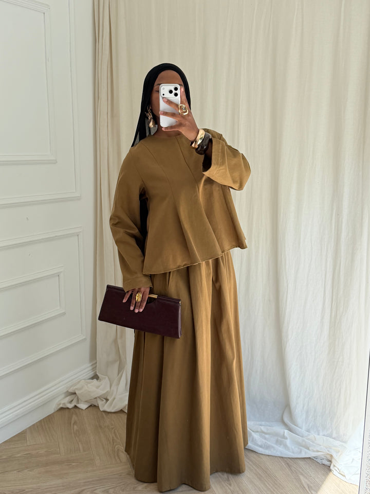 ENSEMBLE JUPE COTON OLIVE
