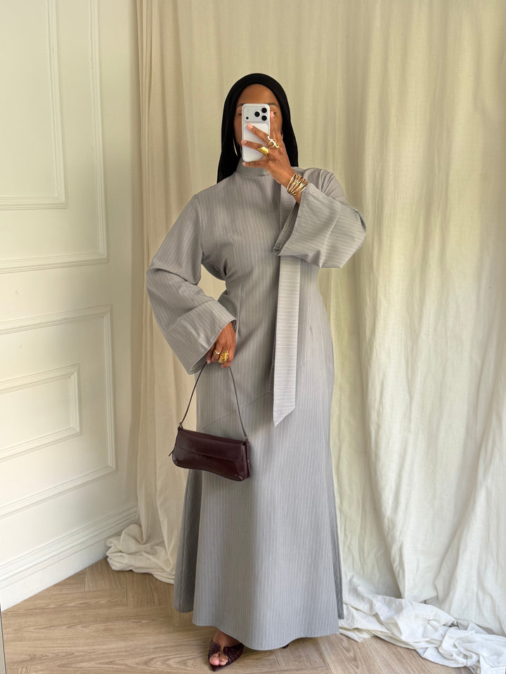 ROBE RAYURES SOHANE GRIS PERLE