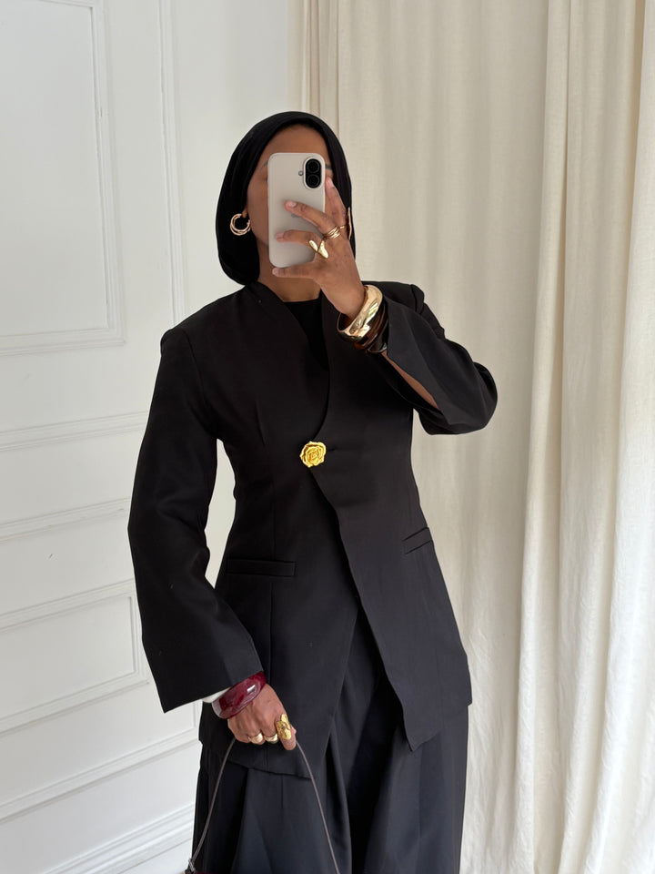 BLAZER CINTRÉ BOUTON OR NOIR