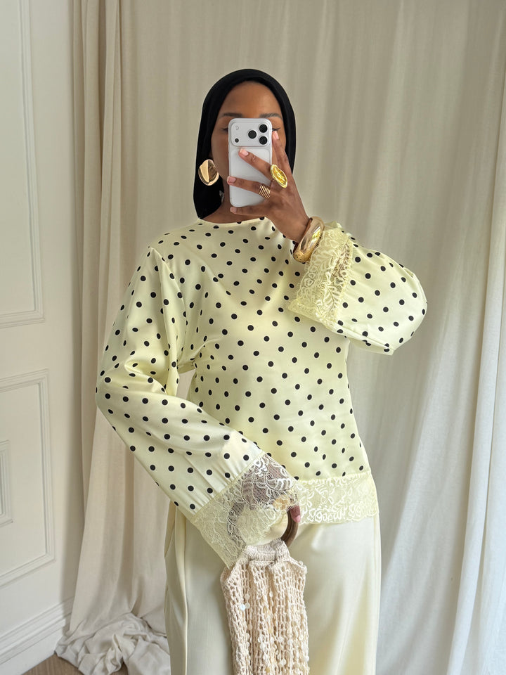 BLOUSE COURTE À POIS JAUNE
