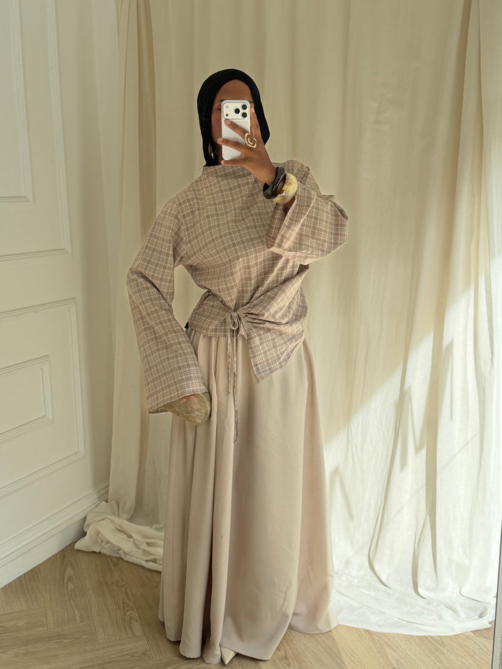 ENSEMBLE JUPE A CARREAUX BEIGE