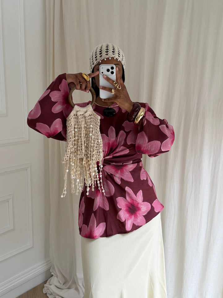 BLOUSE IMPRIMÉ SUMMER ROSE ET PRUNE