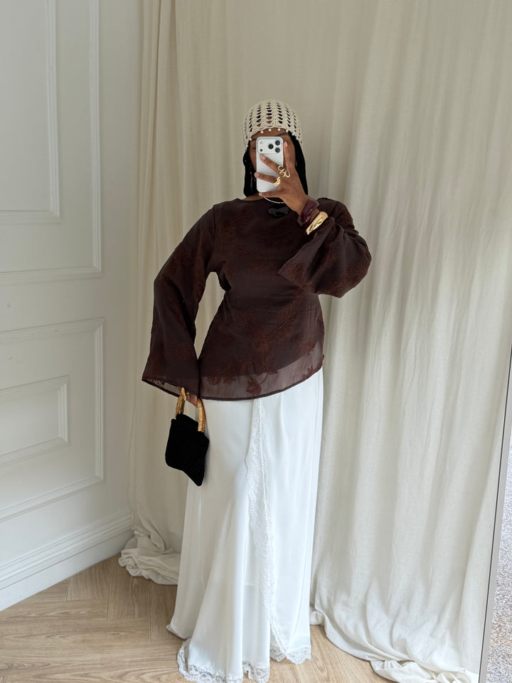 BLOUSE BRODERIE MARRON