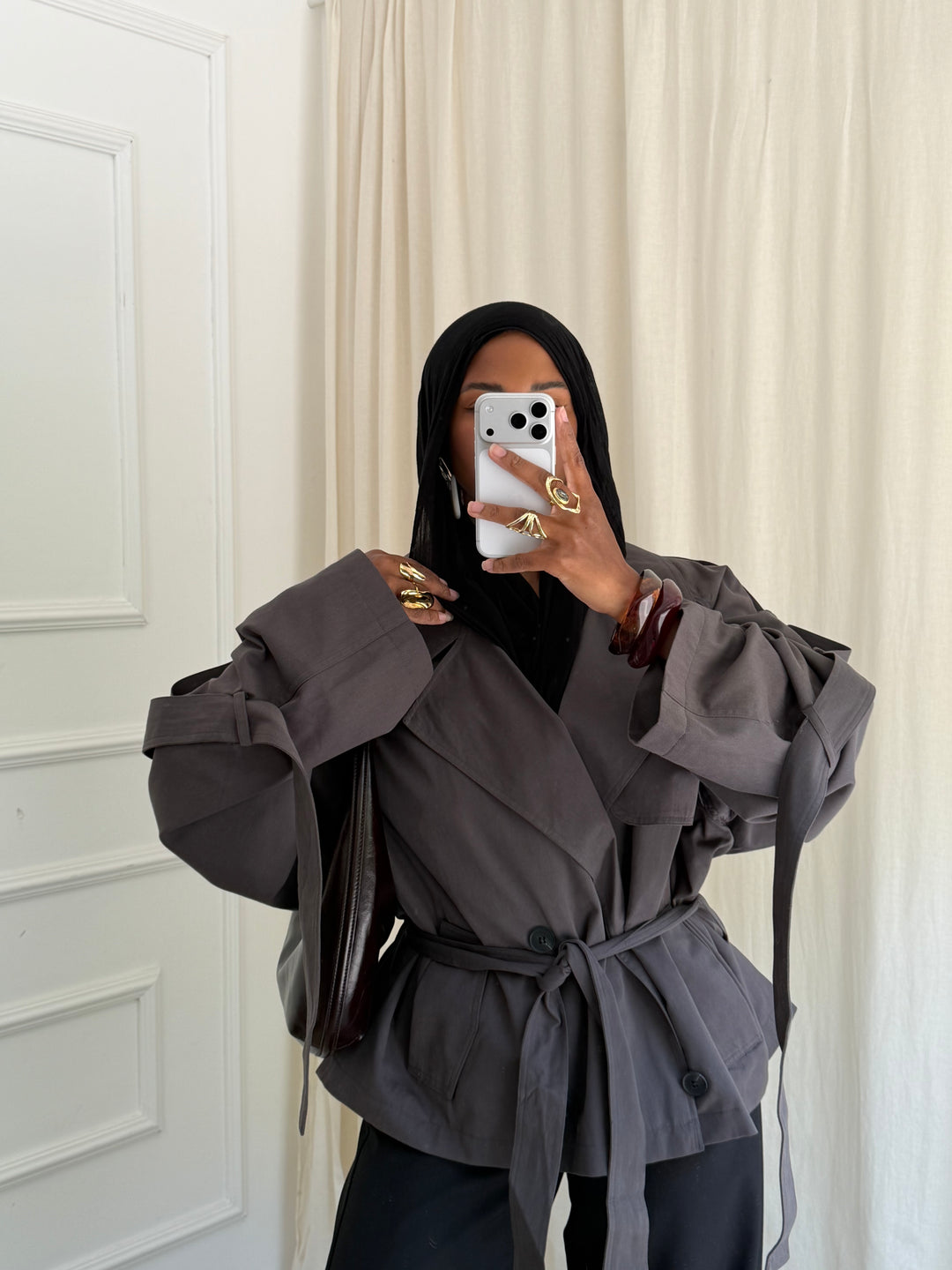 TRENCH COURT EYDA GRIS FONCÉ