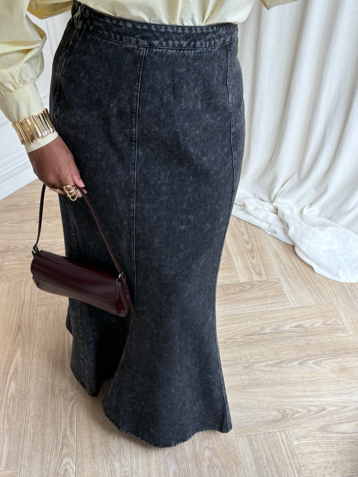 JUPE LONGUE SIRÈNE DENIM BLACK