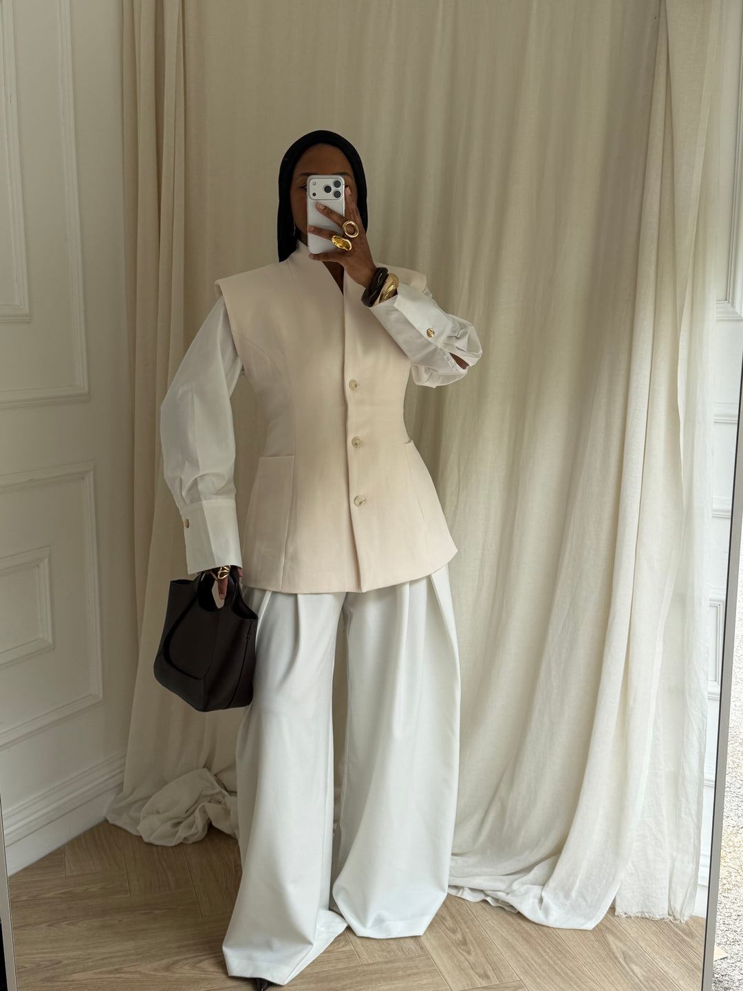 BLAZER SANS MANCHES CINTRÉ BEIGE CLAIR