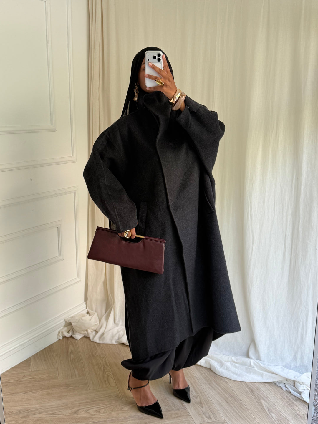 MANTEAU EN LAIN COUSU MAIN- Hanmade Wood coat GRIS FONCÉ