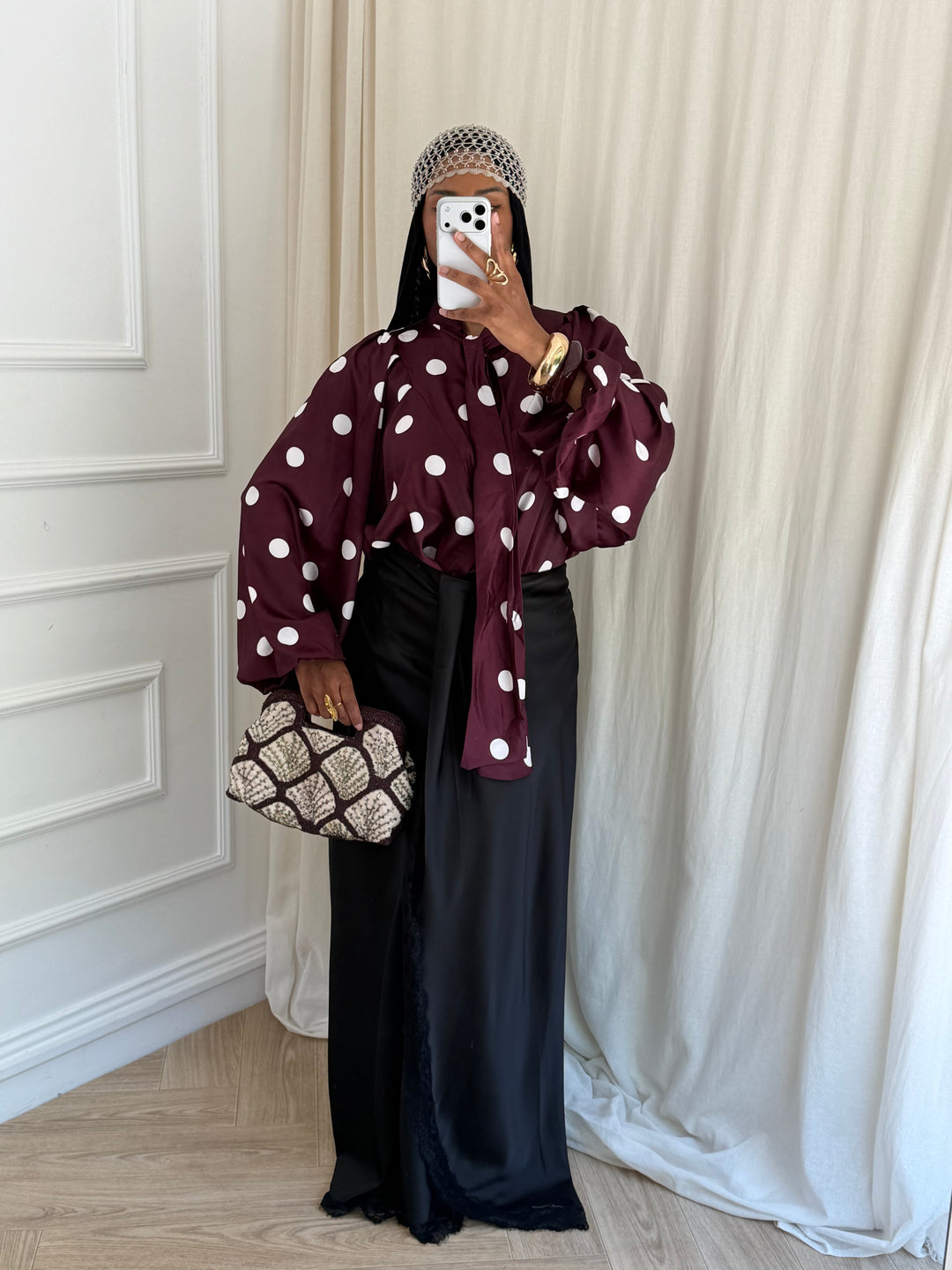 BLOUSE COL CLODINE A POIS BORDEAUX