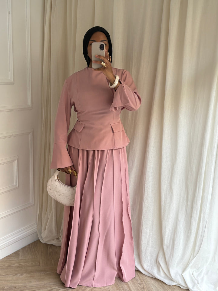 ENSEMBLE JUPE PLISSÉE ROSE