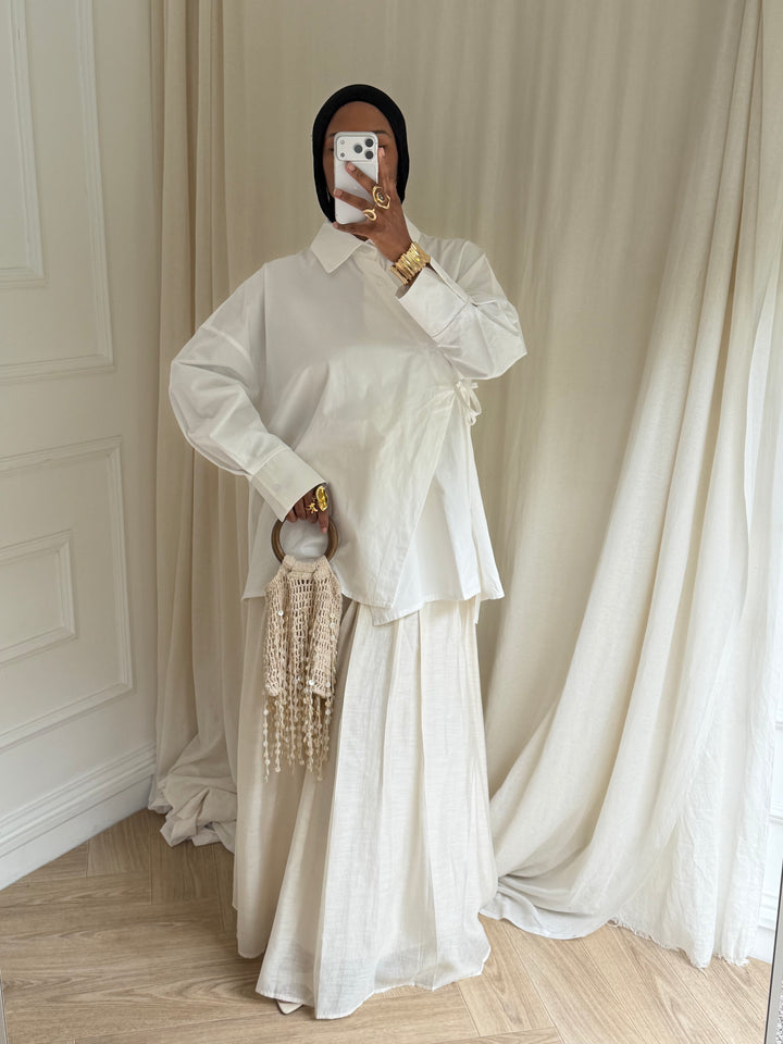 BLOUSE OVERSIZE A NOUER BLANCHE
