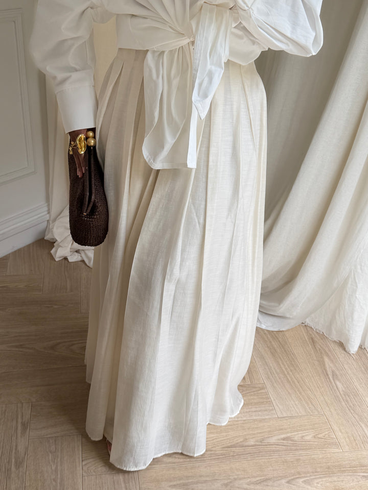 JUPE PLISSÉE LIN BEIGE