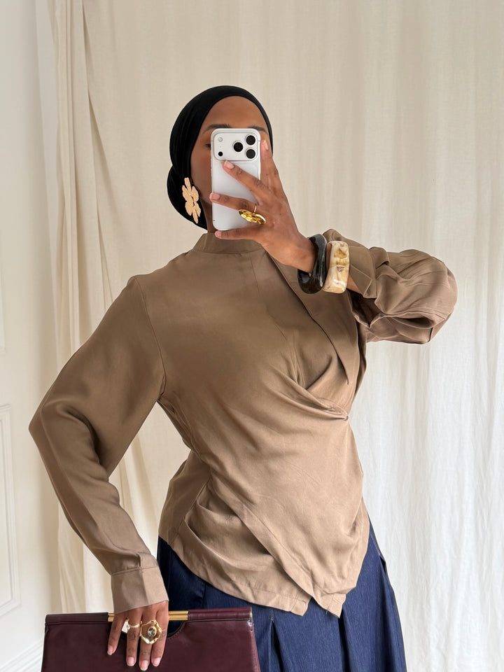BLOUSE COURTE CROISÉ CAMEL