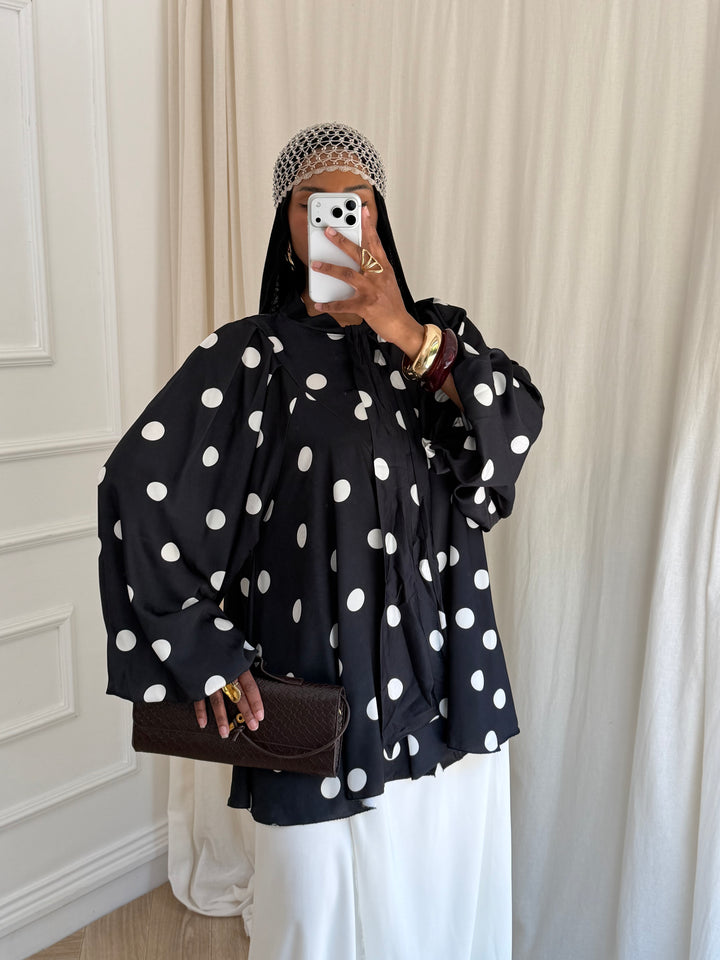 BLOUSE COL CLODINE A POIS NOIRE