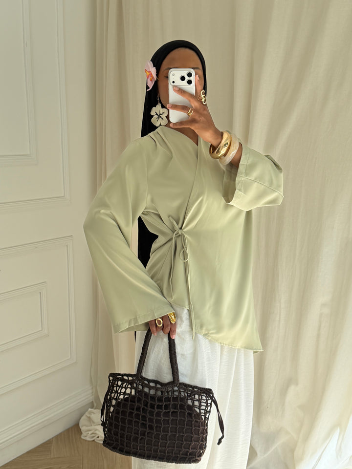 BLOUSE SATIN CACHE CŒUR SUMMER VERT MENTHE