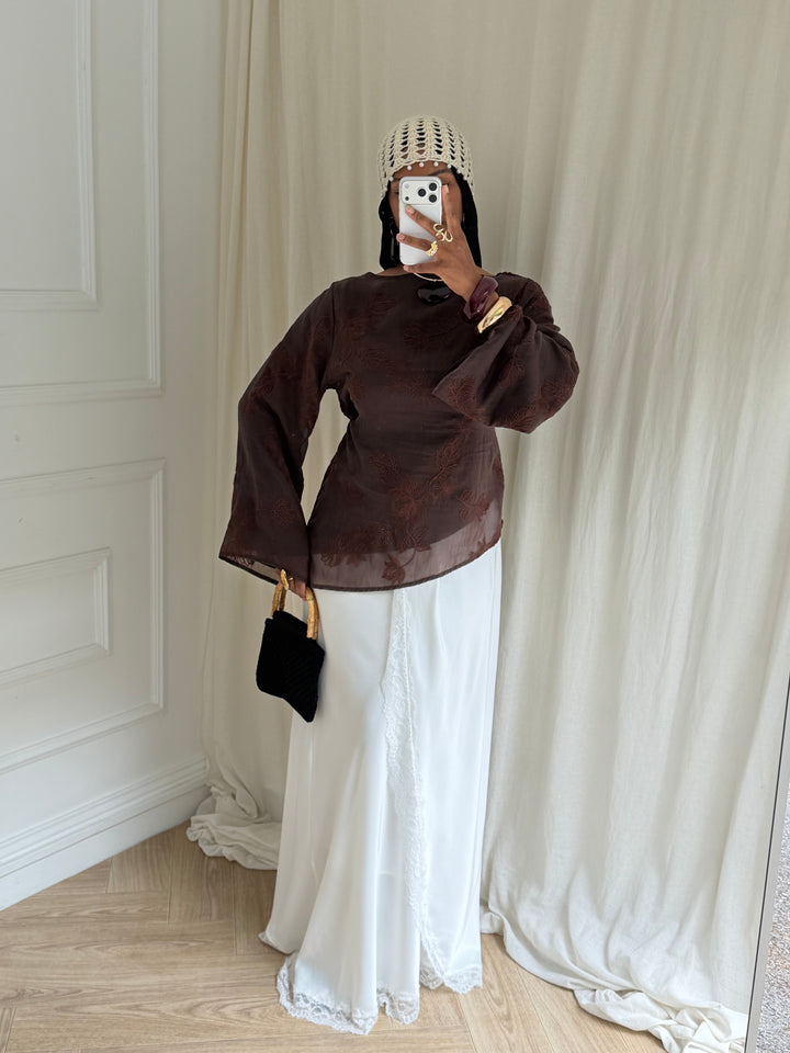 BLOUSE BRODERIE MARRON
