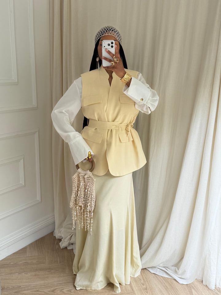 BLAZER SANS MANCHES LIN JAUNE