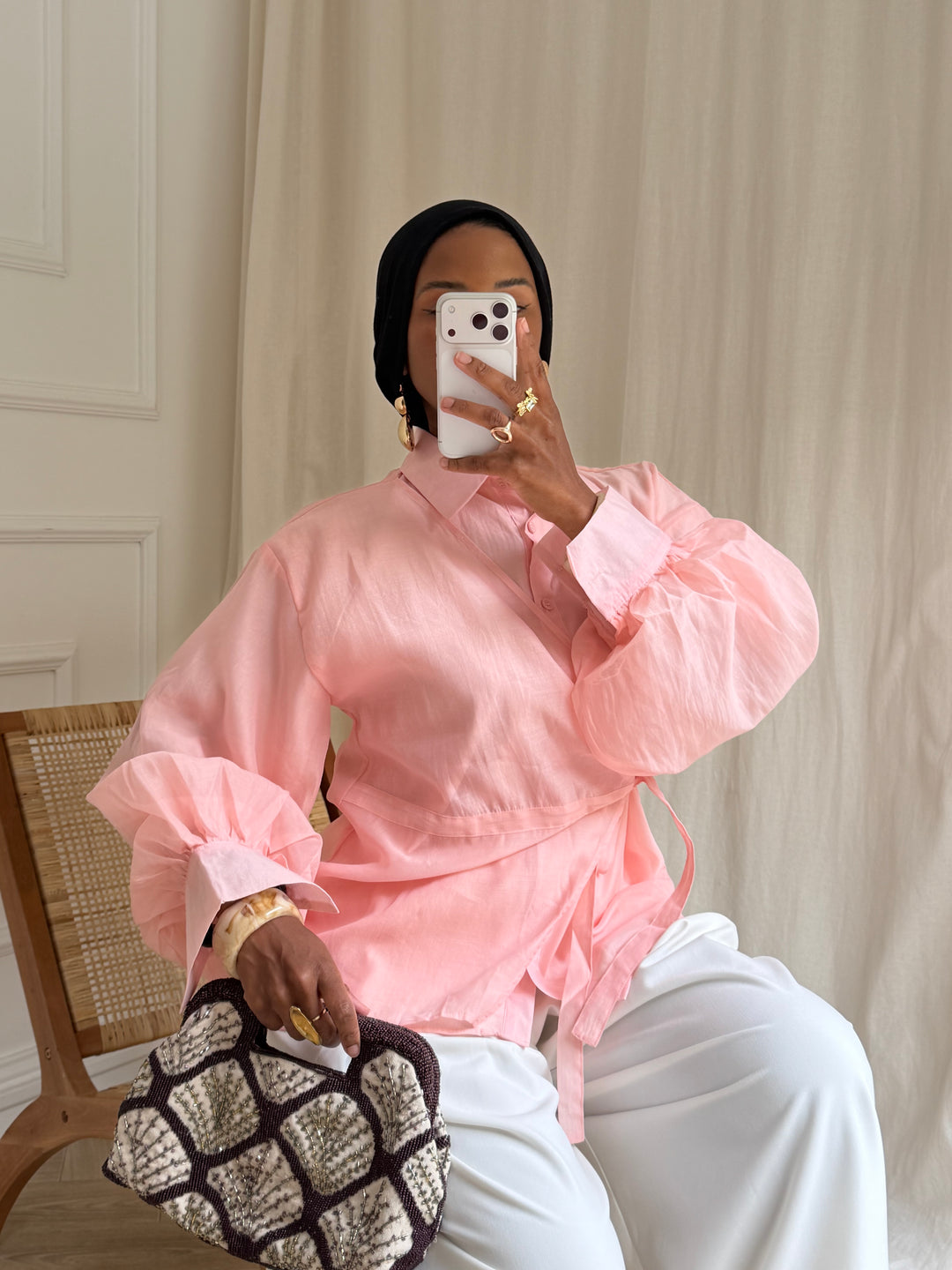 BLOUSE À NOUER ROSE