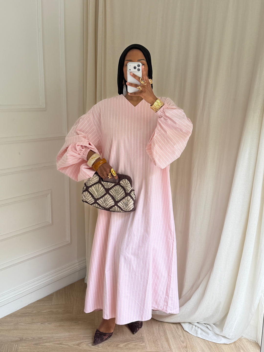 ROBE BOHO À RAYURES ROSE
