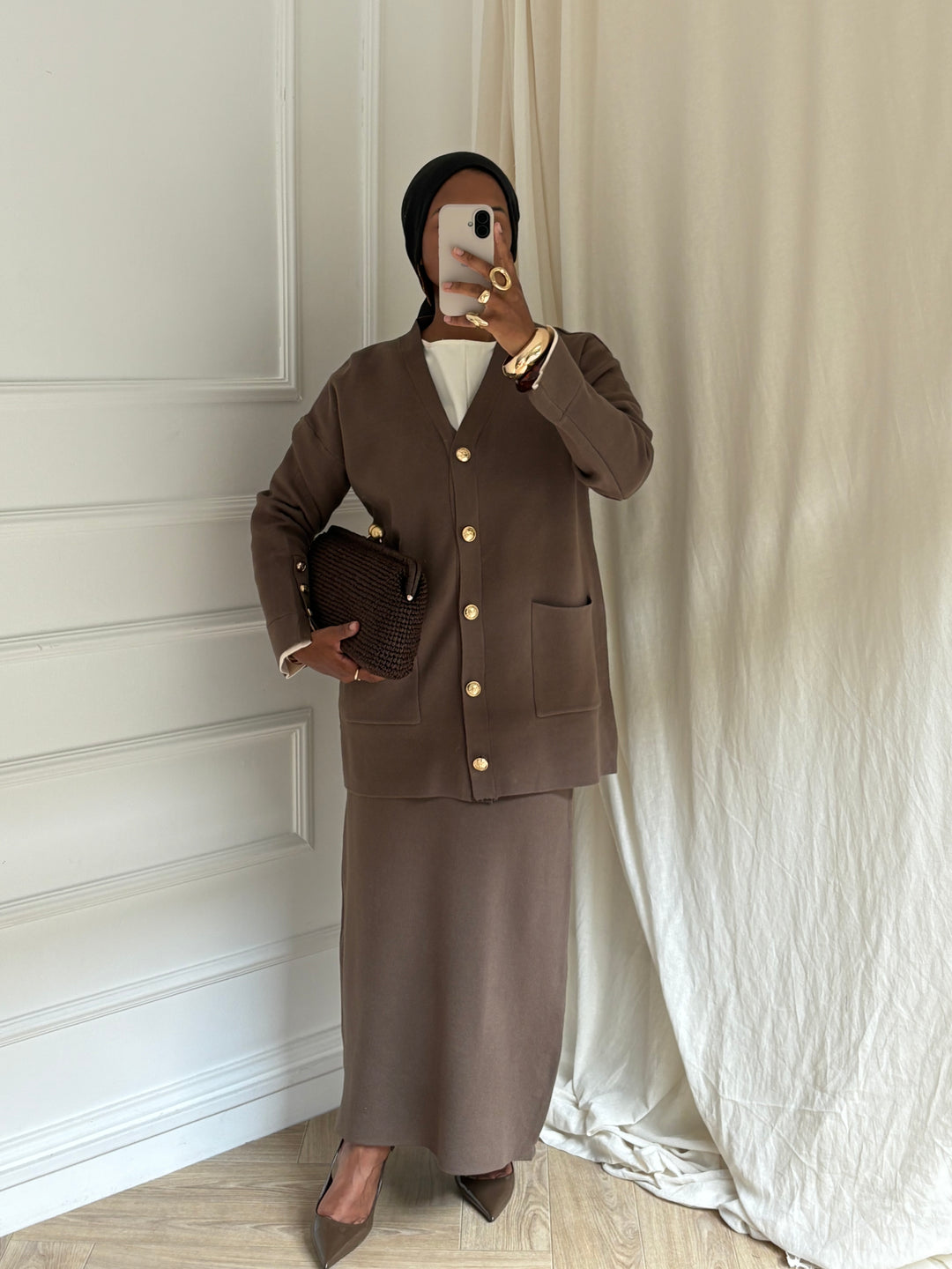 ENSEMBLE JUPE GILET BOUTONNÉ