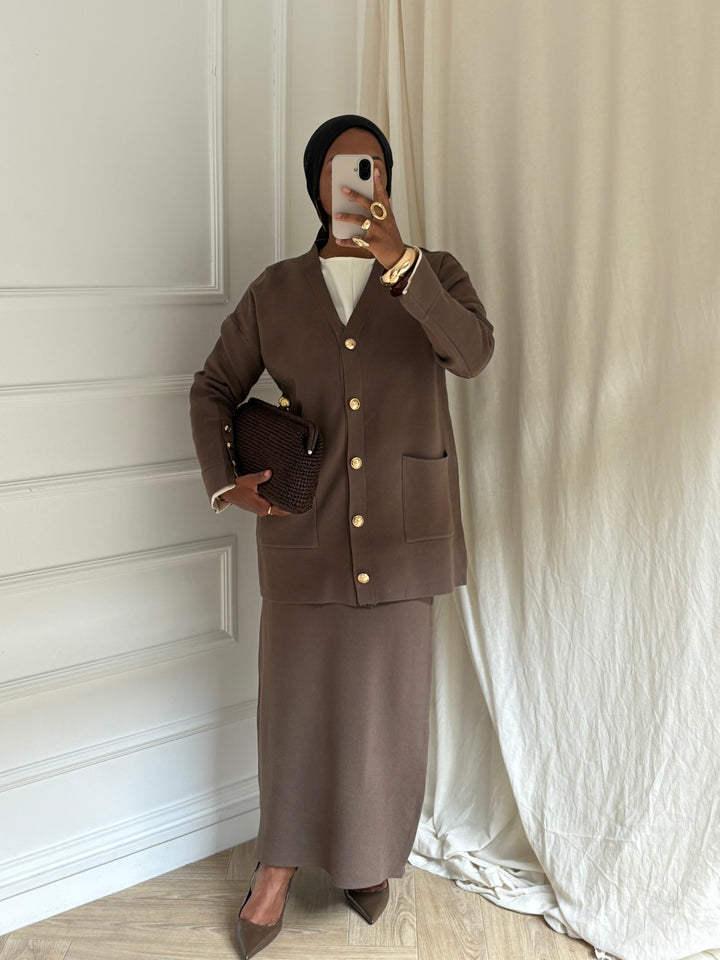 ENSEMBLE JUPE GILET BOUTONNÉ