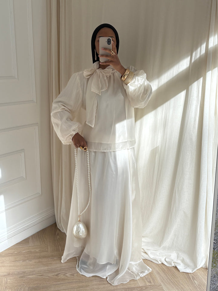 ENSEMBLE BLOUSE ET JUPE ORGANZA ÉCRU