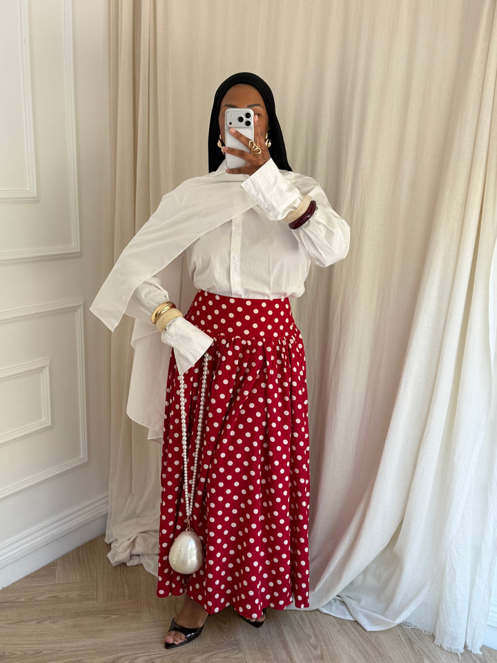 JUPE COTON À POIS ROUGE