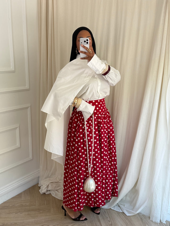 JUPE COTON À POIS ROUGE