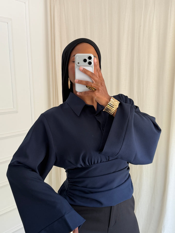 BLOUSE CINTRÉ BOUTONS BLEU MARINE
