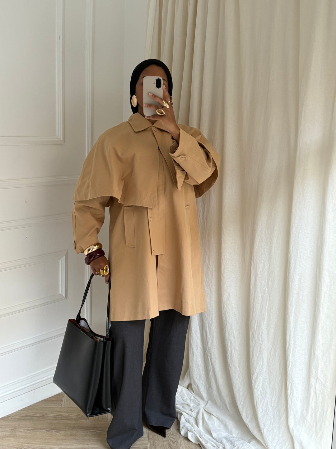 VESTE OVERSIZE A CAPE AMOVIBLE CAMEL