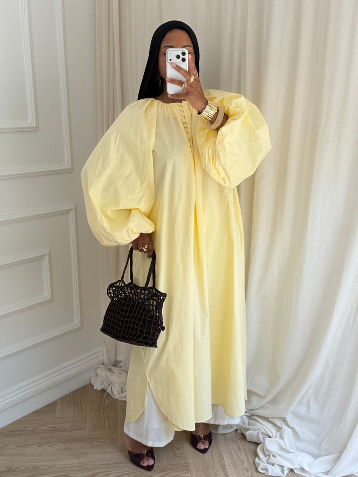 ROBE COTON FENTE MANCHES BOUFFANTES AVOCAT
