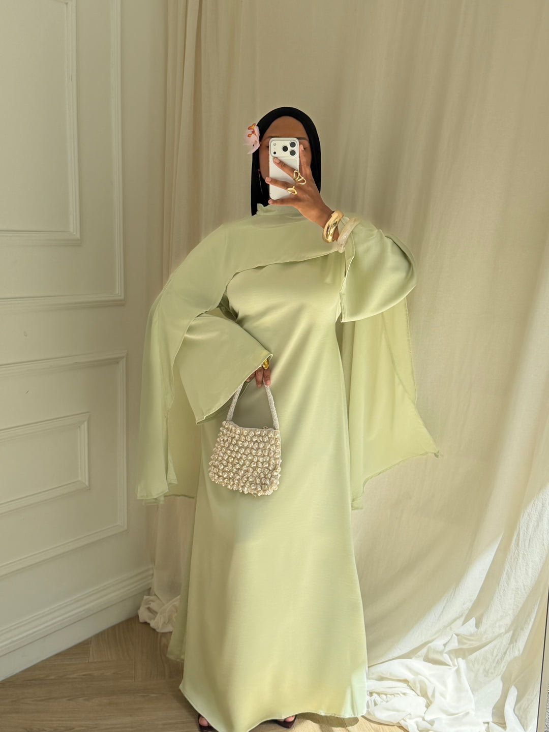 ROBE LUXE CAPE AMOVIBLE VERT MENTHE