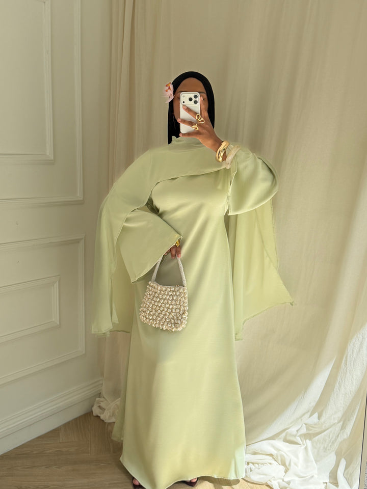 ROBE LUXE CAPE AMOVIBLE VERT MENTHE