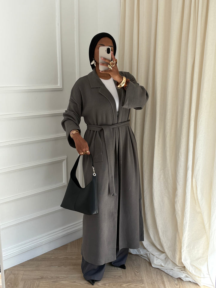 CARDIGAN LONG A REVERS GRIS