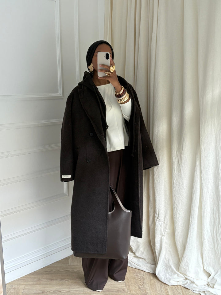 Manteau Capuche Amovible Collection Luxe – Coffee