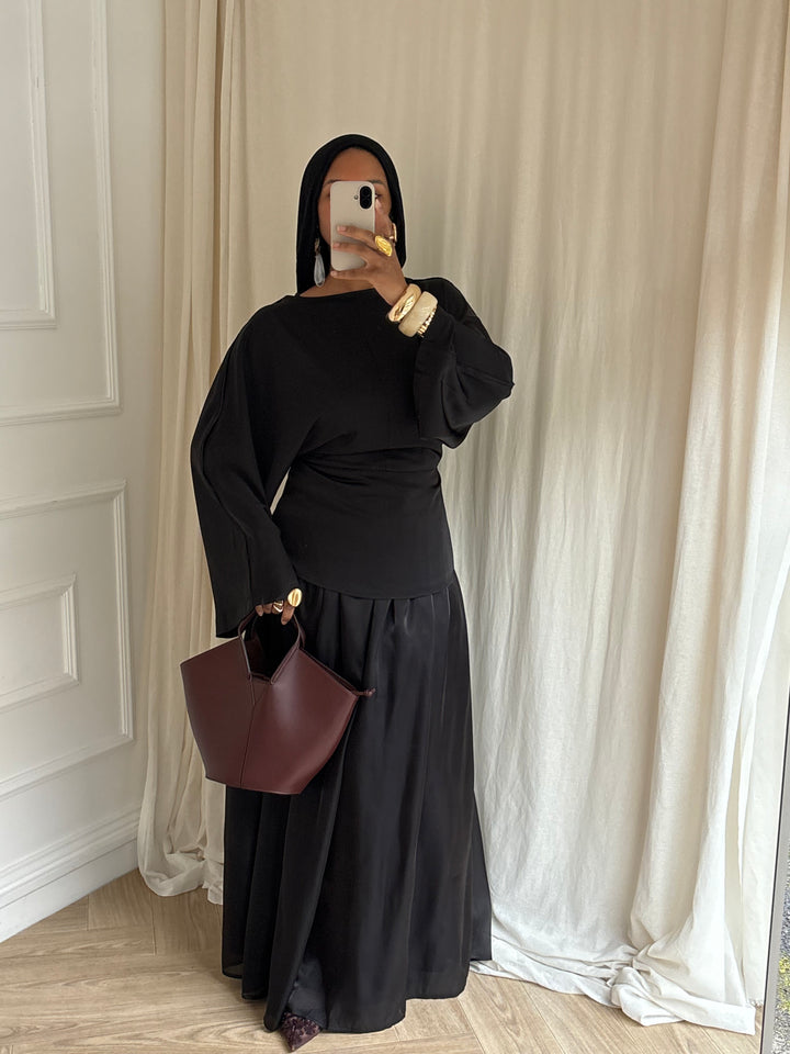 BLOUSE SATIN MANCHES ÉVASÉE NOIRE