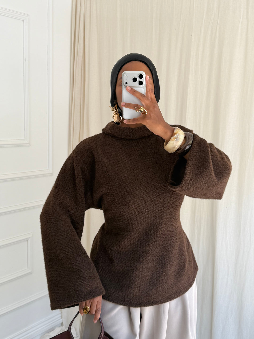 PULL COL MONTANT MARRON