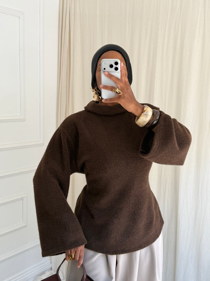 PULL COL MONTANT MARRON