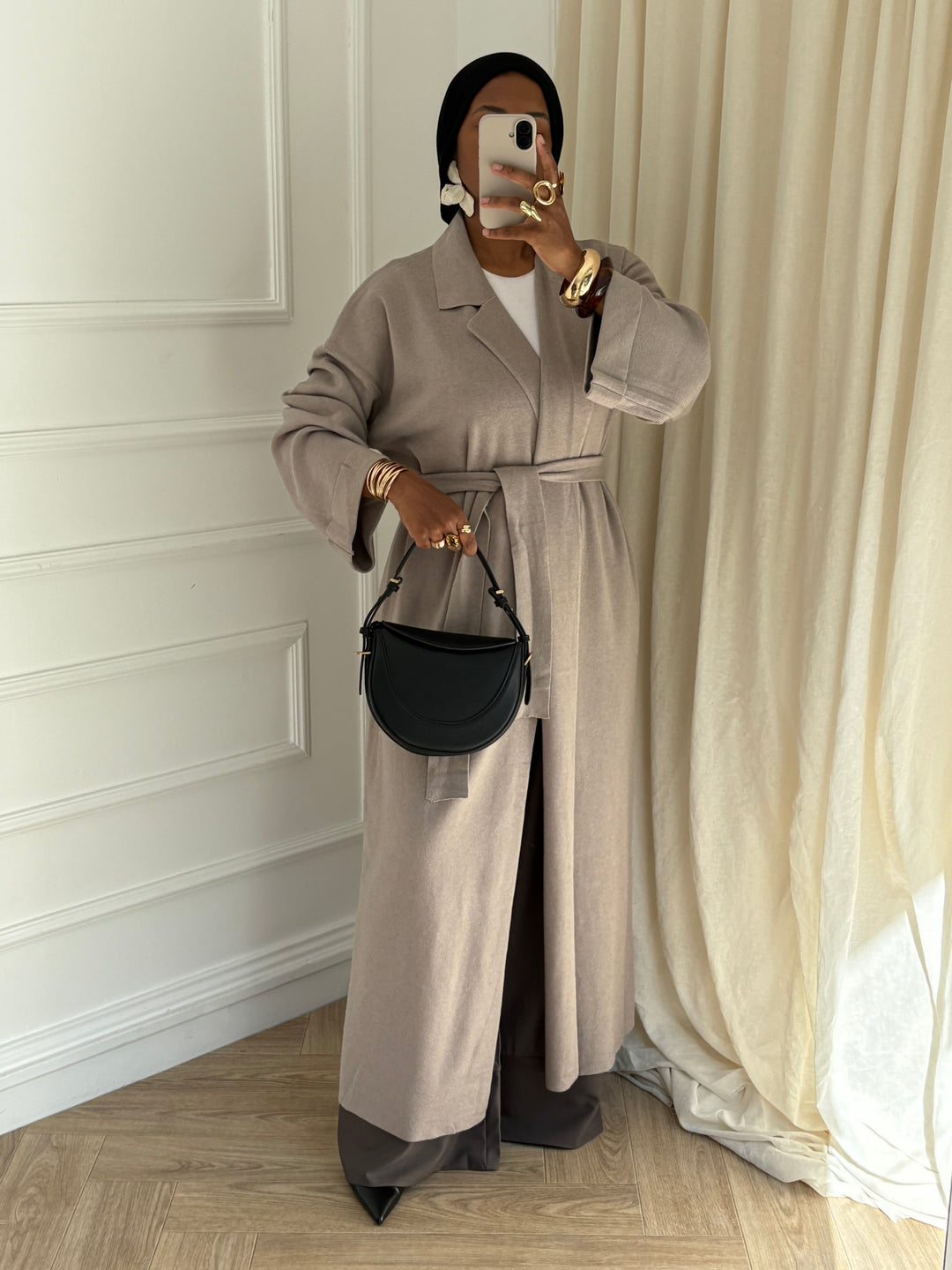 CARDIGAN LONG A REVERS TAUPE